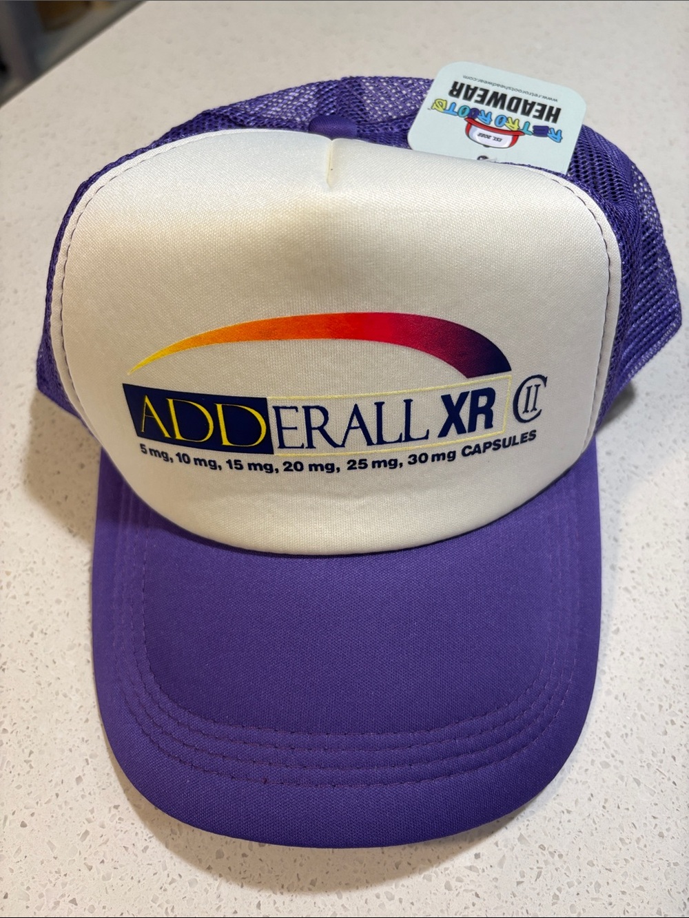 Adderall XR Purple Mesh Trucker Hat with ADDERALL XR Design